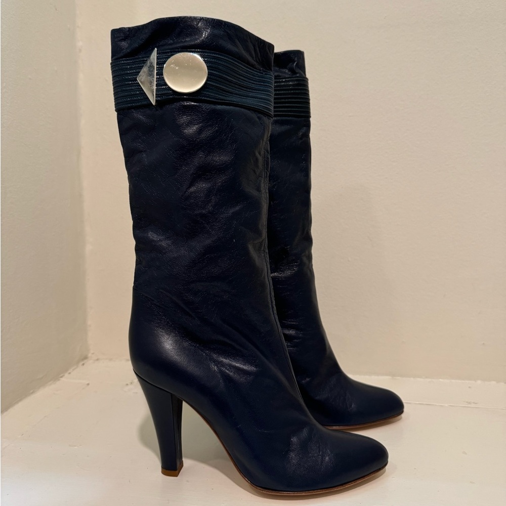 Marc Jacobs heeled boots blue leather shapes 38.5
